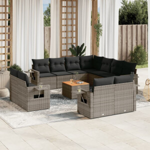 vidaXL 12-delige Loungeset met kussens poly rattan grijs