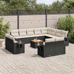 vidaXL 13-delige Loungeset met kussens poly rattan zwart
