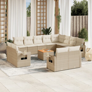 vidaXL 13-delige Loungeset met kussens poly rattan beige