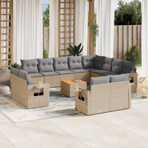 vidaXL 13-delige Loungeset met kussens poly rattan gemengd beige