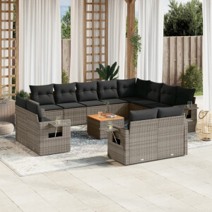 vidaXL 13-delige Loungeset met kussens poly rattan grijs