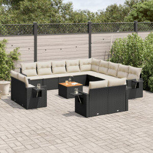 vidaXL 14-delige Loungeset met kussens poly rattan zwart