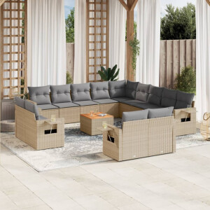 vidaXL 14-delige Loungeset met kussens poly rattan gemengd beige