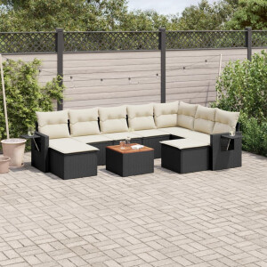 vidaXL 10-delige Loungeset met kussens poly rattan zwart