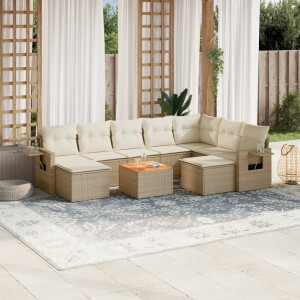 vidaXL 10-delige Loungeset met kussens poly rattan beige