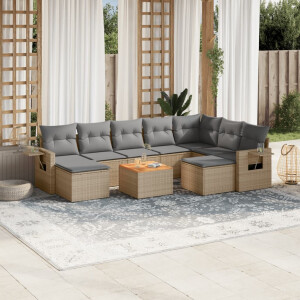 vidaXL 10-delige Loungeset met kussens poly rattan gemengd beige