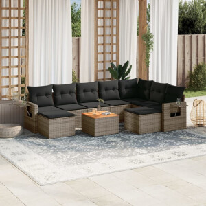 vidaXL 10-delige Loungeset met kussens poly rattan grijs