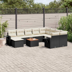 vidaXL 11-delige Loungeset met kussens poly rattan zwart