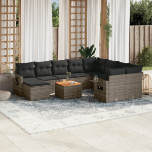 vidaXL 11-delige Loungeset met kussens poly rattan grijs