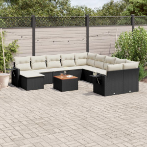 vidaXL 14-delige Loungeset met kussens poly rattan zwart