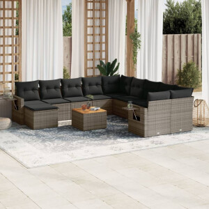 vidaXL 12-delige Loungeset met kussens poly rattan grijs