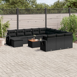 vidaXL 13-delige Loungeset met kussens poly rattan zwart
