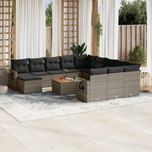 vidaXL 13-delige Loungeset met kussens poly rattan grijs
