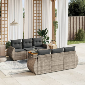 vidaXL 7-delige Loungeset met kussens poly rattan grijs