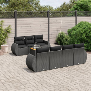 vidaXL 8-delige Loungeset met kussens poly rattan zwart