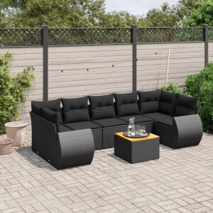 vidaXL 8-delige Loungeset met kussens poly rattan zwart