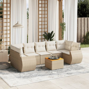 vidaXL 8-delige Loungeset met kussens poly rattan beige