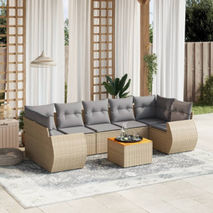 vidaXL 8-delige Loungeset met kussens poly rattan beige