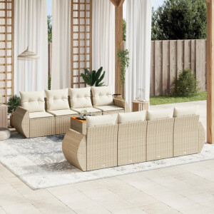 vidaXL 9-delige Loungeset met kussens poly rattan beige