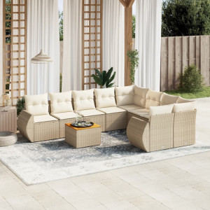 vidaXL 9-delige Loungeset met kussens poly rattan beige