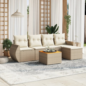 vidaXL 6-delige Loungeset met kussens poly rattan beige