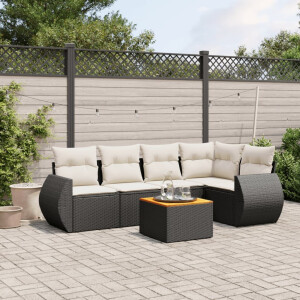 vidaXL 6-delige Loungeset met kussens poly rattan zwart