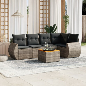 vidaXL 6-delige Loungeset met kussens poly rattan grijs
