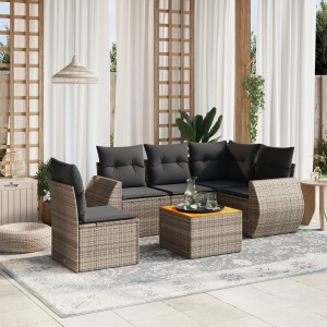 vidaXL 6-delige Loungeset met kussens poly rattan grijs