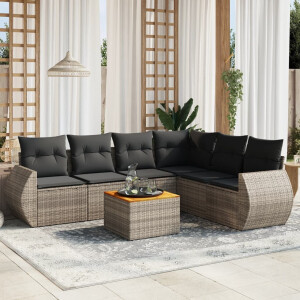 vidaXL 7-delige Loungeset met kussens poly rattan grijs