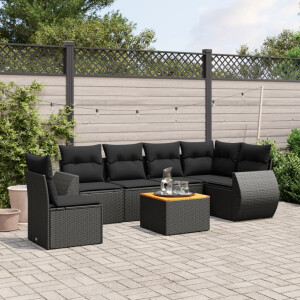 vidaXL 7-delige Loungeset met kussens poly rattan zwart