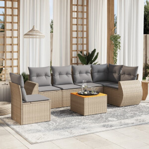 vidaXL 7-delige Loungeset met kussens poly rattan beige