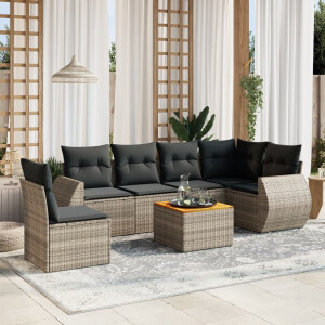 vidaXL 7-delige Loungeset met kussens poly rattan grijs