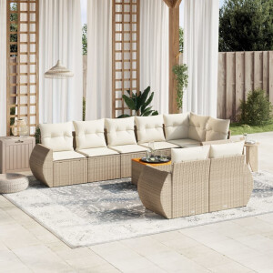 vidaXL 9-delige Loungeset met kussens poly rattan beige