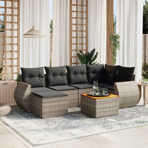 vidaXL 7-delige Loungeset met kussens poly rattan grijs