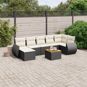 vidaXL 8-delige Loungeset met kussens poly rattan zwart