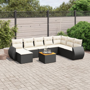 vidaXL 9-delige Loungeset met kussens poly rattan zwart