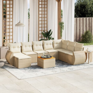 vidaXL 9-delige Loungeset met kussens poly rattan beige