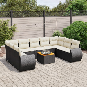 vidaXL 10-delige Loungeset met kussens poly rattan zwart