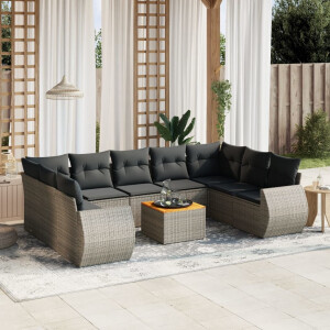 vidaXL 10-delige Loungeset met kussens poly rattan grijs
