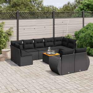 vidaXL 10-delige Loungeset met kussens poly rattan zwart