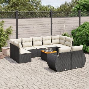 vidaXL 10-delige Loungeset met kussens poly rattan zwart