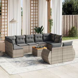 vidaXL 10-delige Loungeset met kussens poly rattan grijs