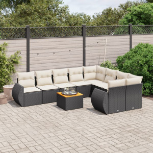 vidaXL 10-delige Loungeset met kussens poly rattan zwart