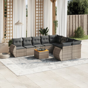 vidaXL 10-delige Loungeset met kussens poly rattan grijs