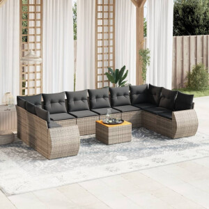 vidaXL 11-delige Loungeset met kussens poly rattan grijs