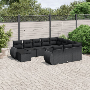 vidaXL 11-delige Loungeset met kussens poly rattan zwart