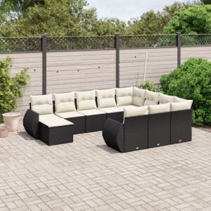 vidaXL 11-delige Loungeset met kussens poly rattan zwart