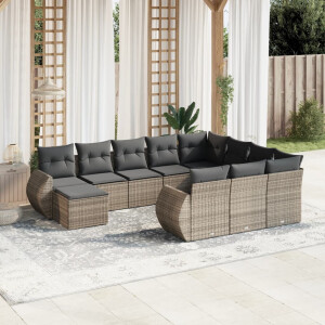 vidaXL 11-delige Loungeset met kussens poly rattan grijs