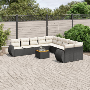 vidaXL 11-delige Loungeset met kussens poly rattan zwart