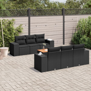 vidaXL 7-delige Loungeset met kussens poly rattan zwart